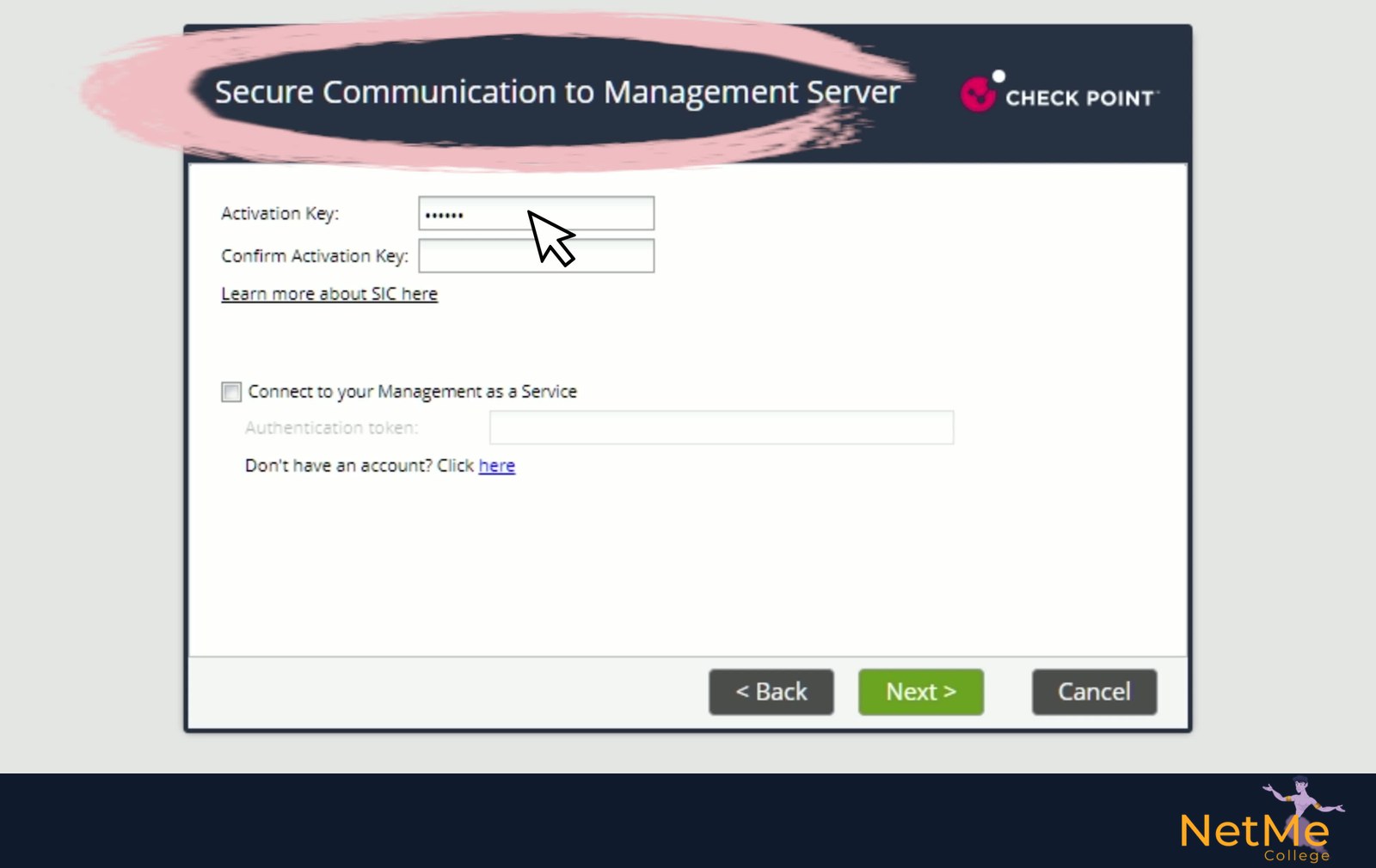 צילום מסך אמיתי — חלון Secure Communication to Management Server להגדרת ה-Activation Key של ה-Pivot Member