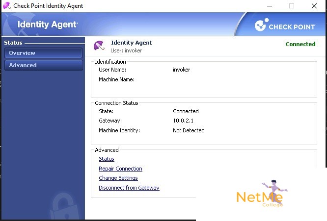 מסך סטטוס של Identity Agent שמראה חיבור מוצלח וזיהוי משתמש
