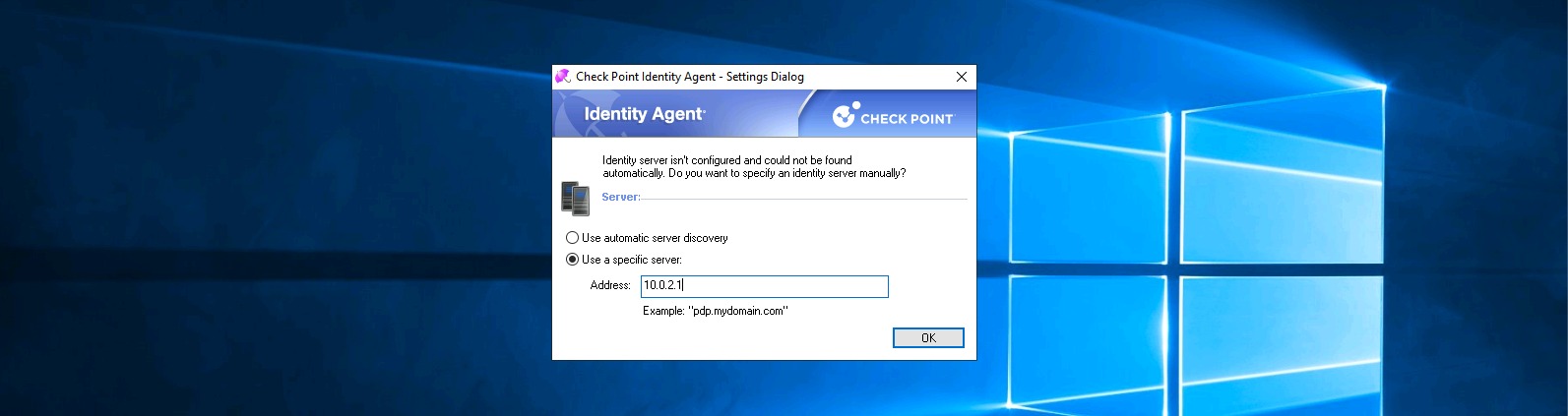 הגדרת שרת בסוכן Identity Agent של Check Point עם כתובת הגייטוואי