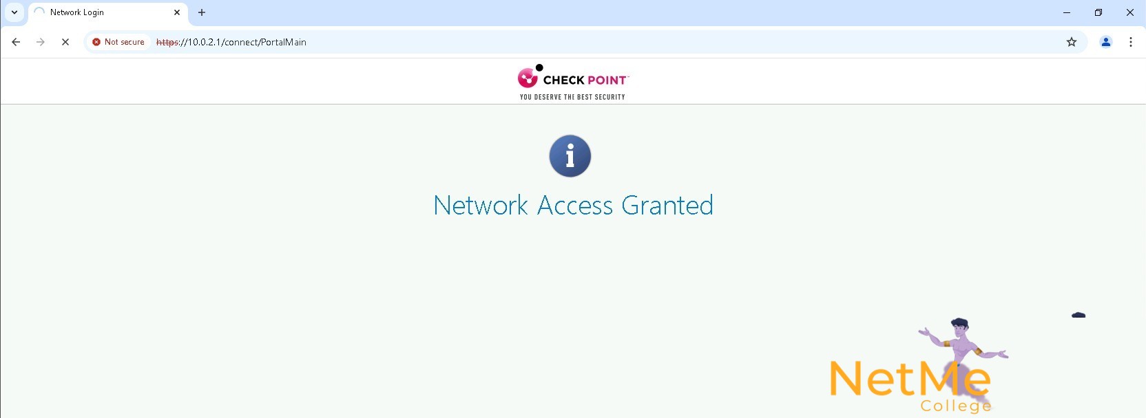 מסך אישור ב-Captive Portal שבו הכתובת נקשרה למשתמש בדומיין