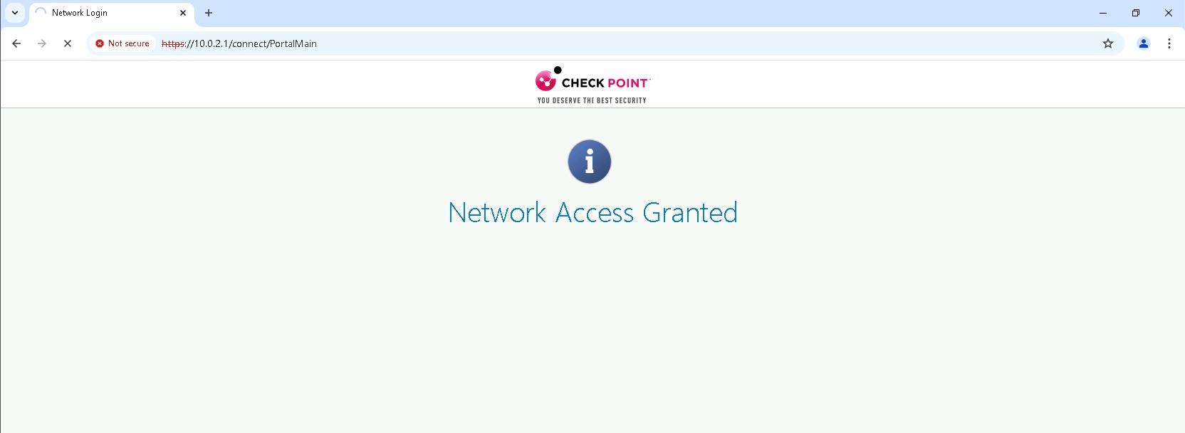 מסך אישור ב-Captive Portal שבו הכתובת נקשרה למשתמש בדומיין