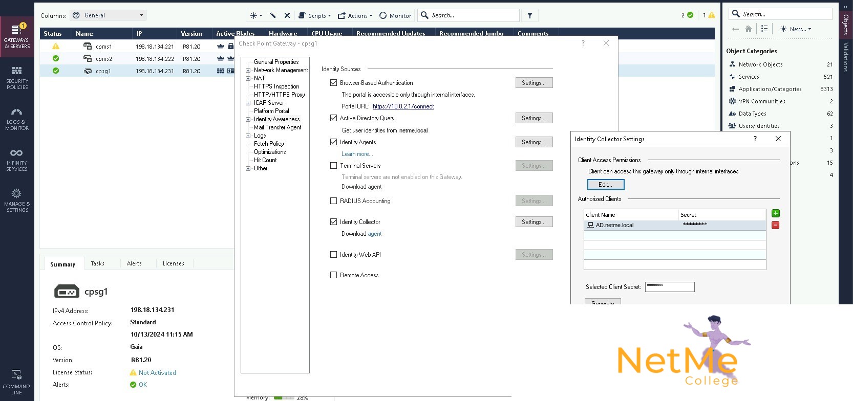הגדרת Identity Collector בצד ה-Gateway עם Trusted Client וסוד משותף