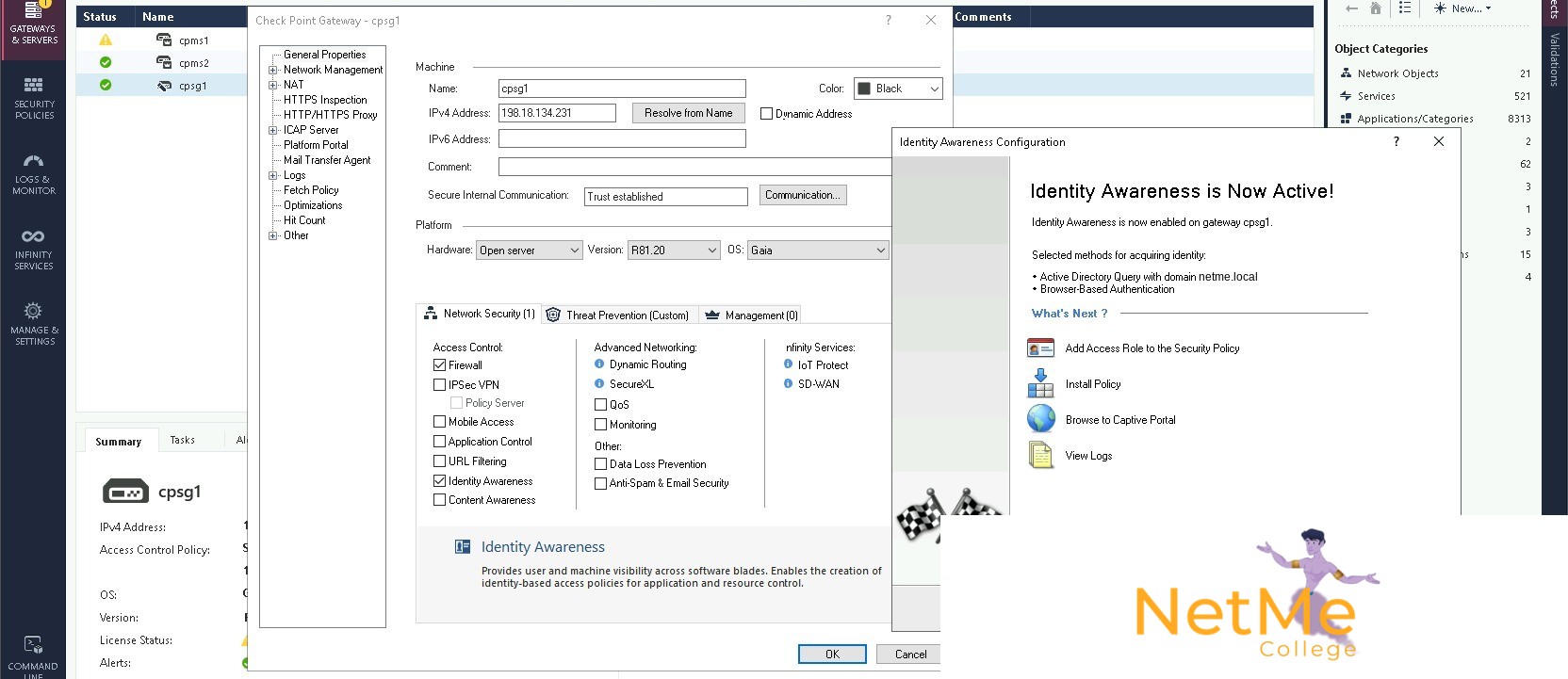 מסך Publish Changes ב-SmartConsole עם סיכום השינויים ב-Gateway