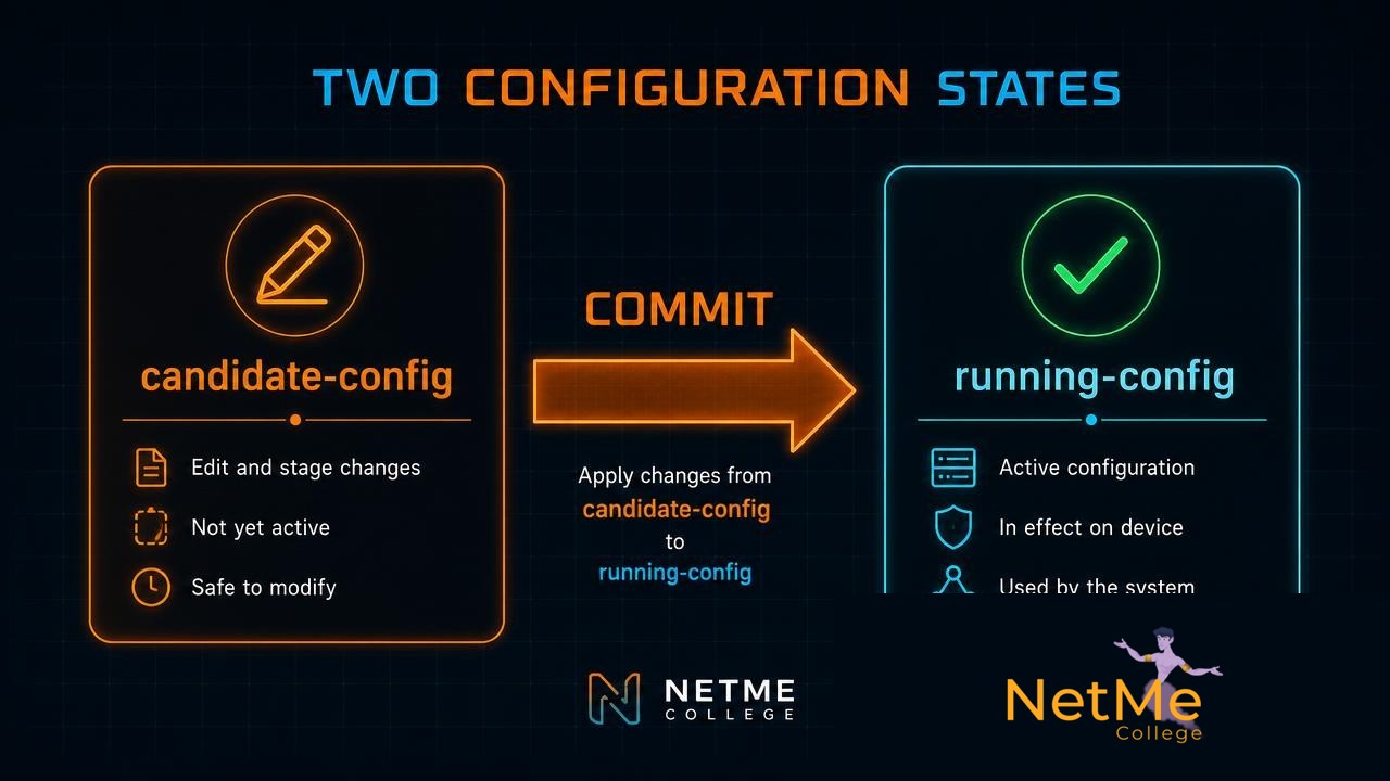 הסבר NetMe College על ההבדל בין candidate-config ל-running-config בפיירוול Palo Alto ותהליך ה-Commit