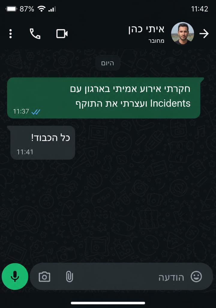 הודעת וואטסאפ מדור, בוגר קורס הגנת SentinelOne (EDR) ב-NetMe College