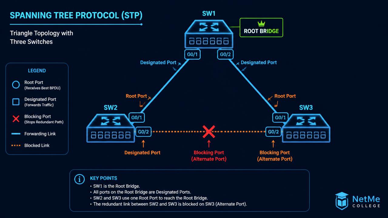 STP (Spanning Tree Protocol): המדריך המלא בעברית ללולאות Layer 2, Root Bridge ובחירת פורטים