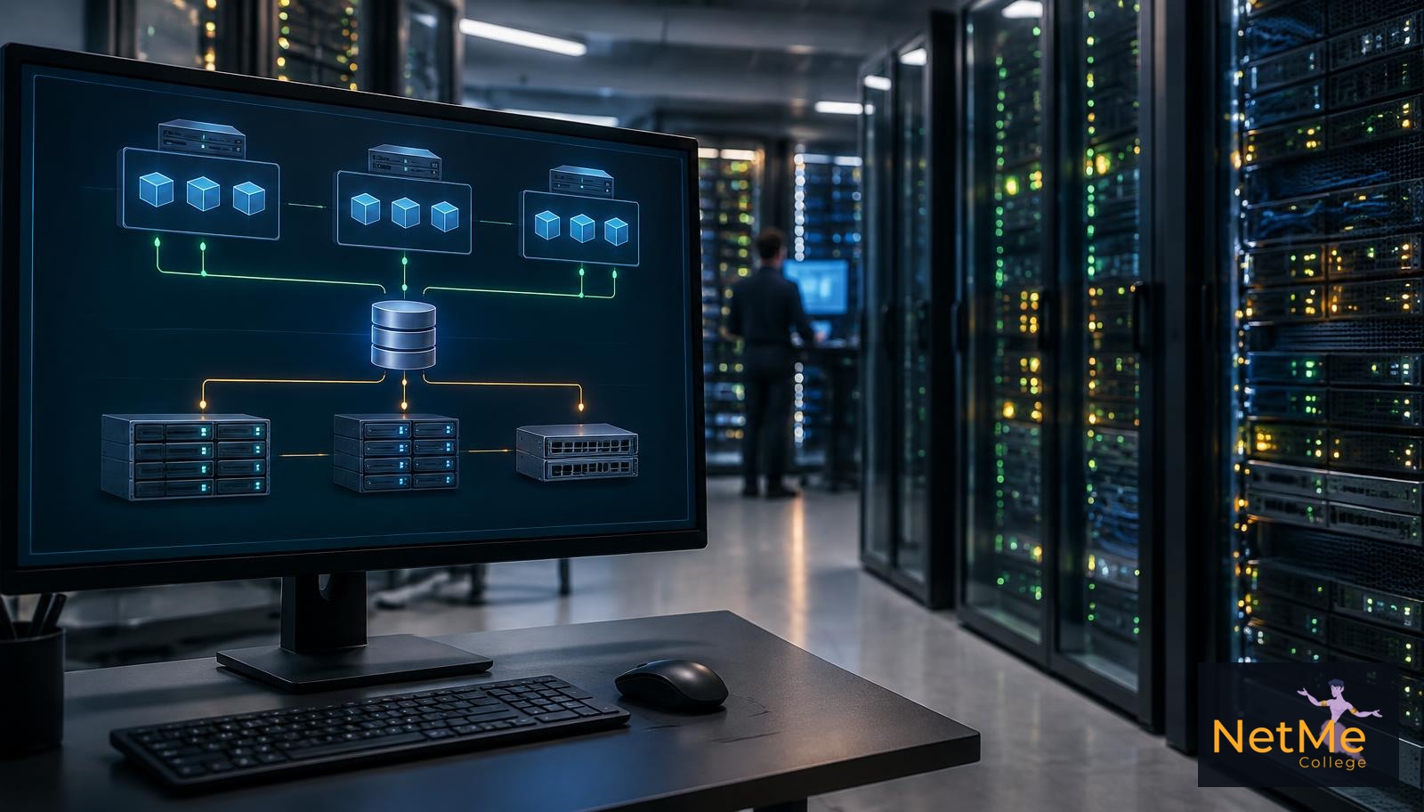 סביבת Data Center עם VMware Cluster אחסון SAN Datastore ומכונות וירטואליות